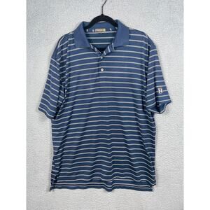 Peter Millar Summer Comfort Mens Size L Blue Striped Polo Golf Shirt Kinloch